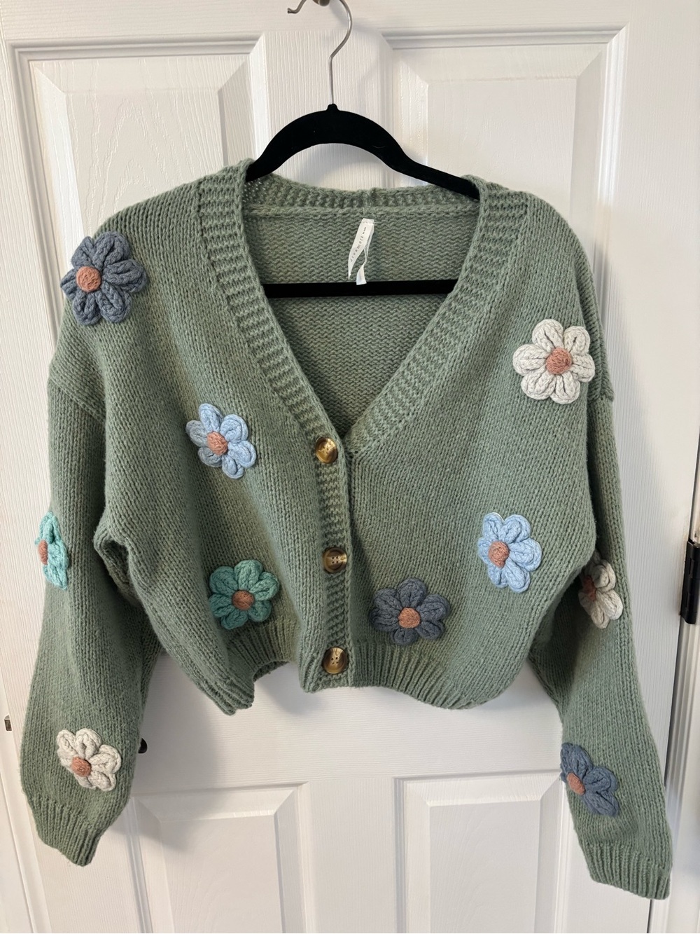 Dreamers Sage Green Floral AppliquΓ© Cardigan